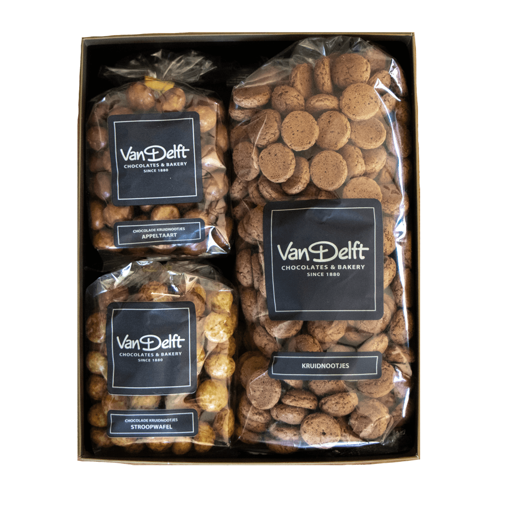 featured image Giftbox Classic met kruidnoten (500gr), stroopwafel en appeltaart