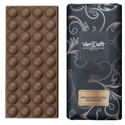 Van Delft chocoladereep melkchocolade en stukjes pepernoot